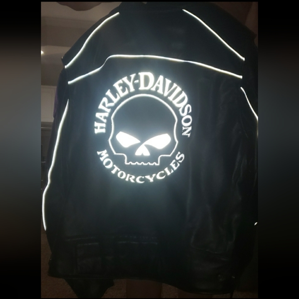 🏍Harley-Davidson Black Leather Motorcycle Willie G Reflective Jacket MINT (4XL) - Picture 1 of 13
